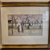 A23. Quintessa Collection Van Gogh print  ”Orchard in Blossom with Two Figures” 19.75” x 23.75” 